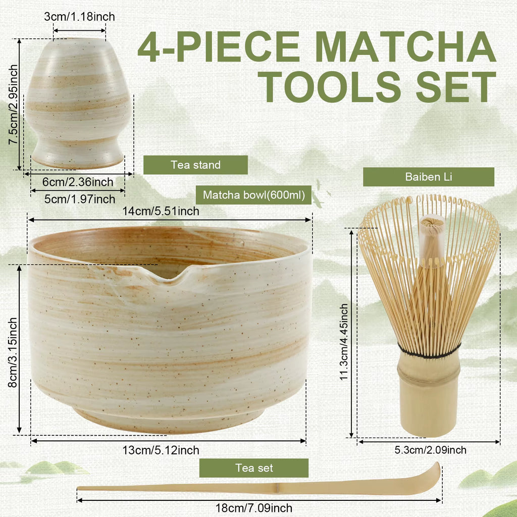 4pcs Matcha Tea Set – Bamboo Whisk & Accessories