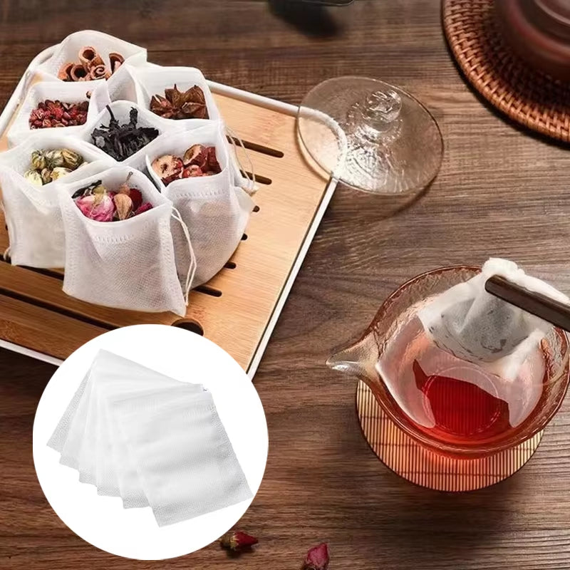 100pcs Disposable Drawstring Tea Filter Bags – Loose Leaf Tea Infusers