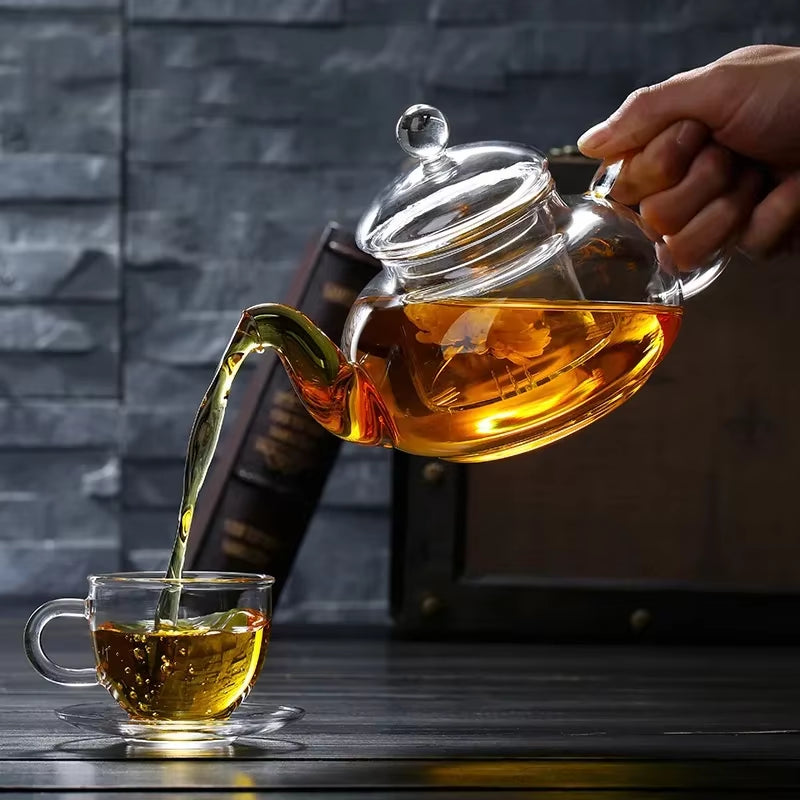 Heat-Resistant Glass Tea Pot with Filter | 400–1000ml Borosilicate Flower Tea Pot | Loose Leaf & Blooming Tea Kettle 