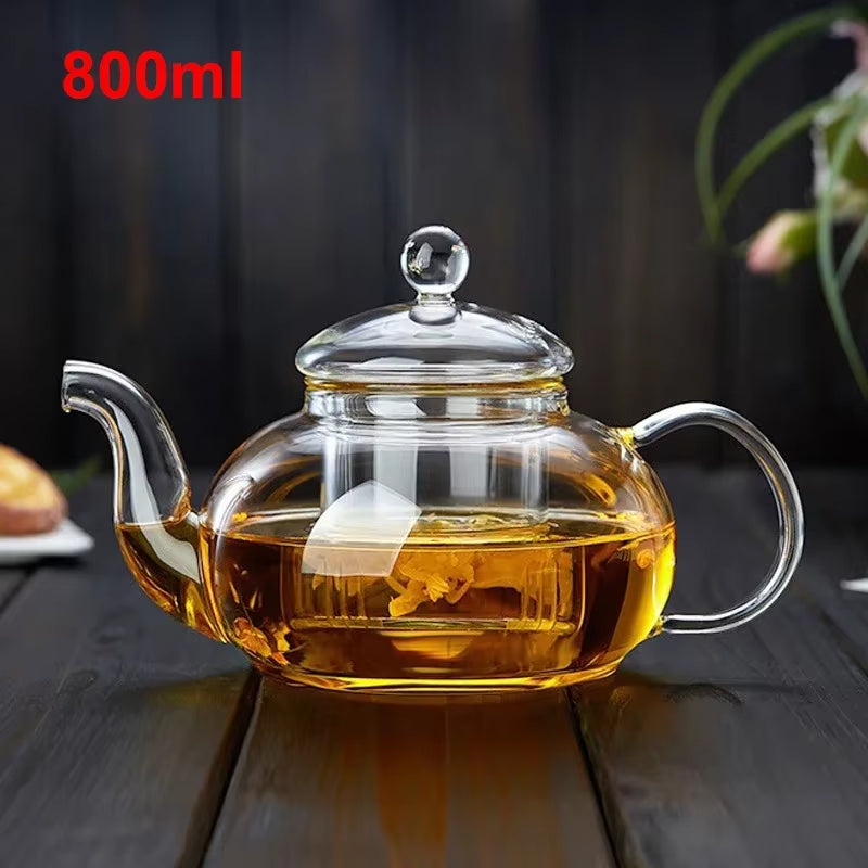 Heat-Resistant Glass Tea Pot with Filter | 400–1000ml Borosilicate Flower Tea Pot | Loose Leaf & Blooming Tea Kettle 