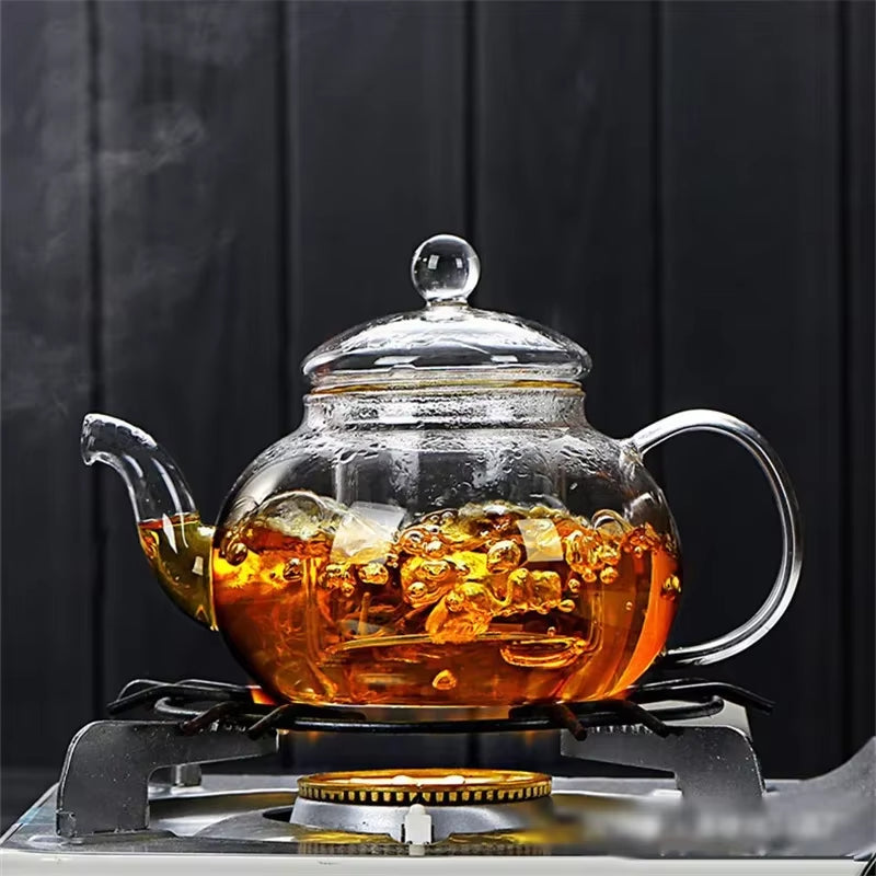Heat-Resistant Glass Tea Pot with Filter | 400–1000ml Borosilicate Flower Tea Pot | Loose Leaf & Blooming Tea Kettle 