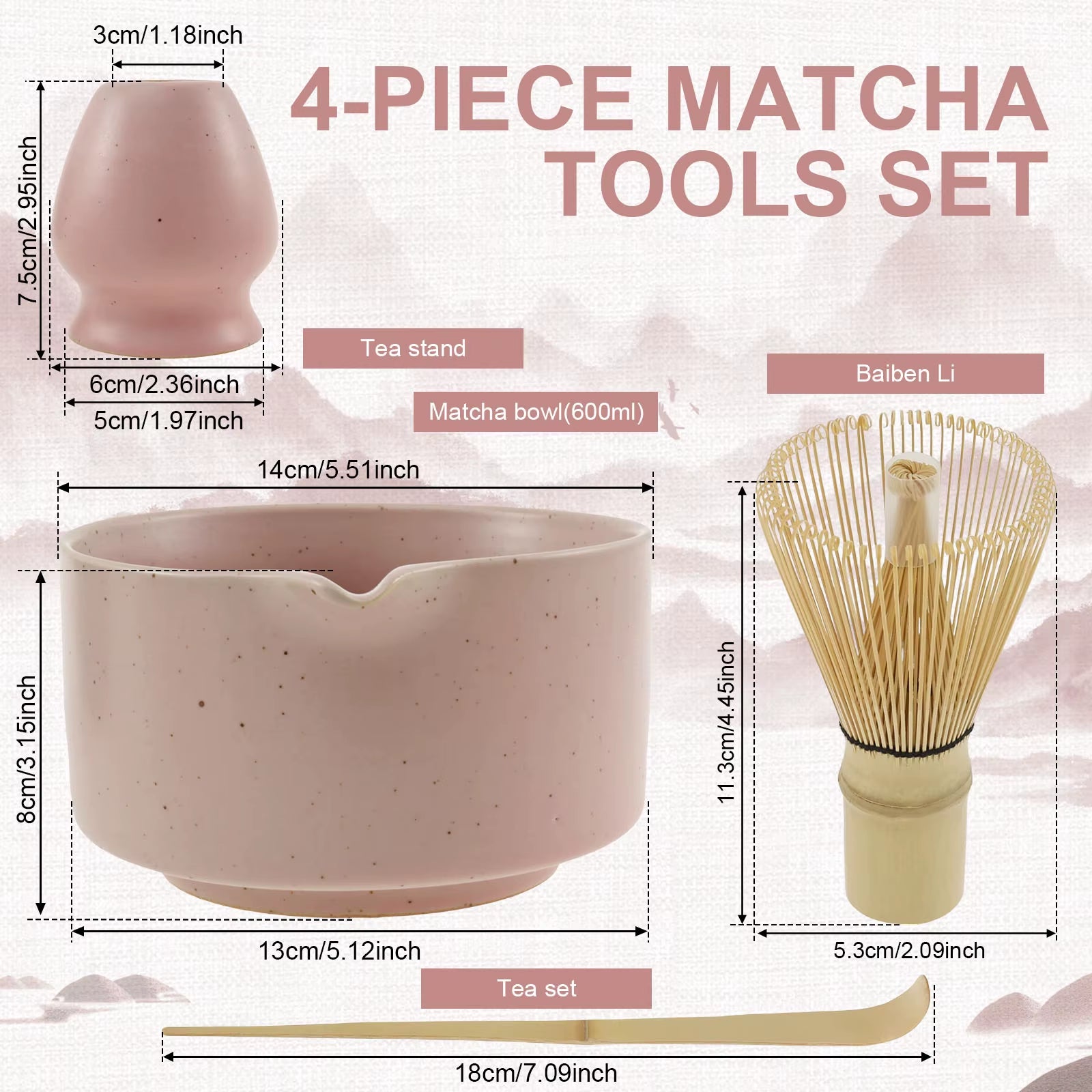 4pcs Matcha Tea Set – Bamboo Whisk & Accessories