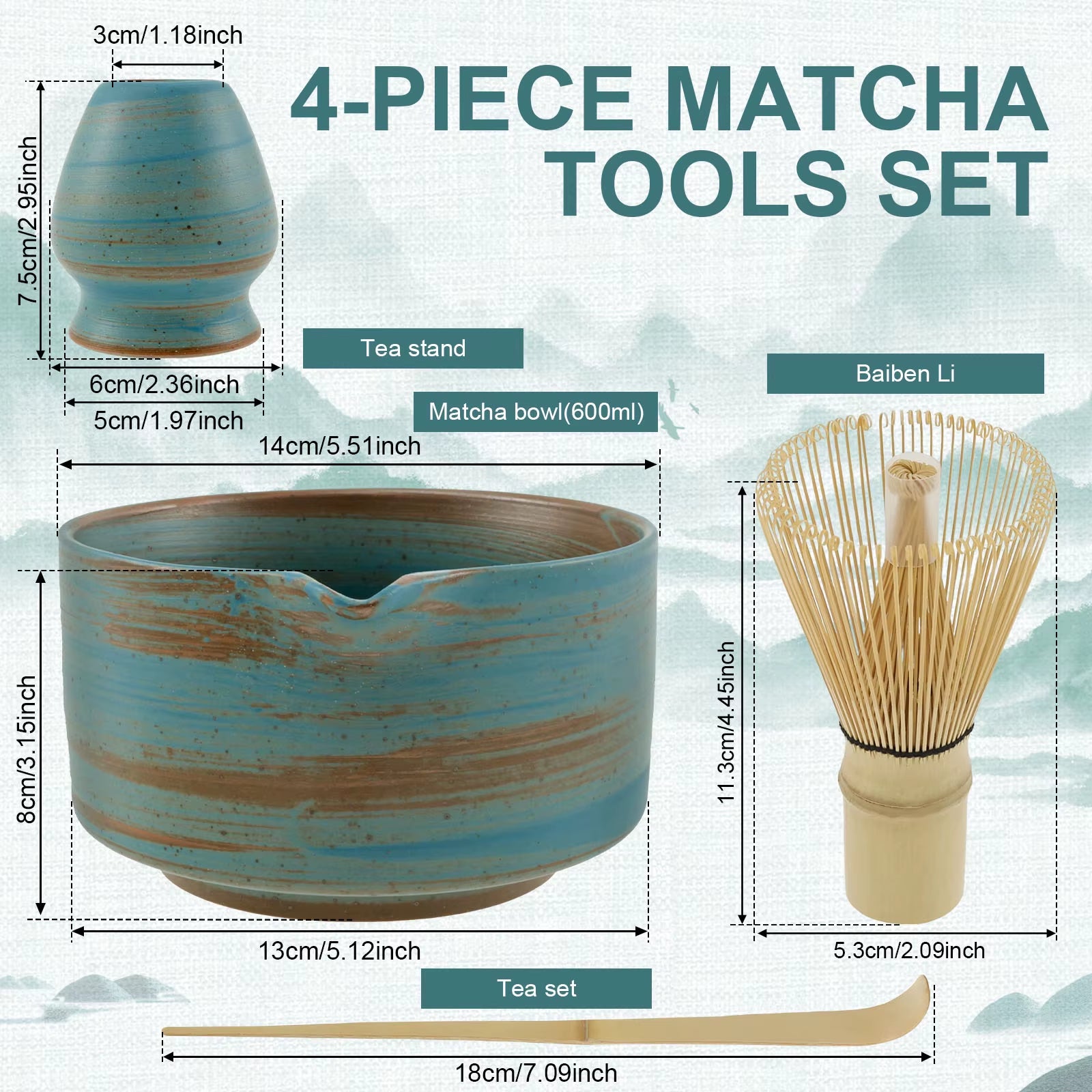 4pcs Matcha Tea Set – Bamboo Whisk & Accessories