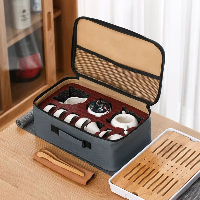 Portable Complete Set of Travel Tea Set a Pot Four Cups Tea Tray Tea Canister Business Gifts