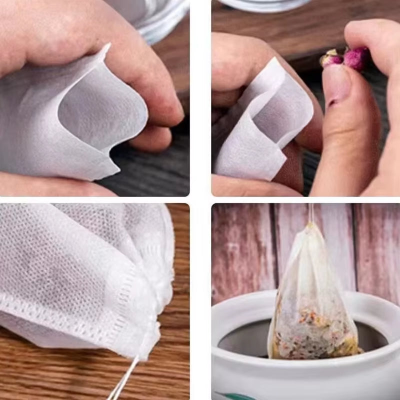 100pcs Disposable Drawstring Tea Filter Bags – Loose Leaf Tea Infusers